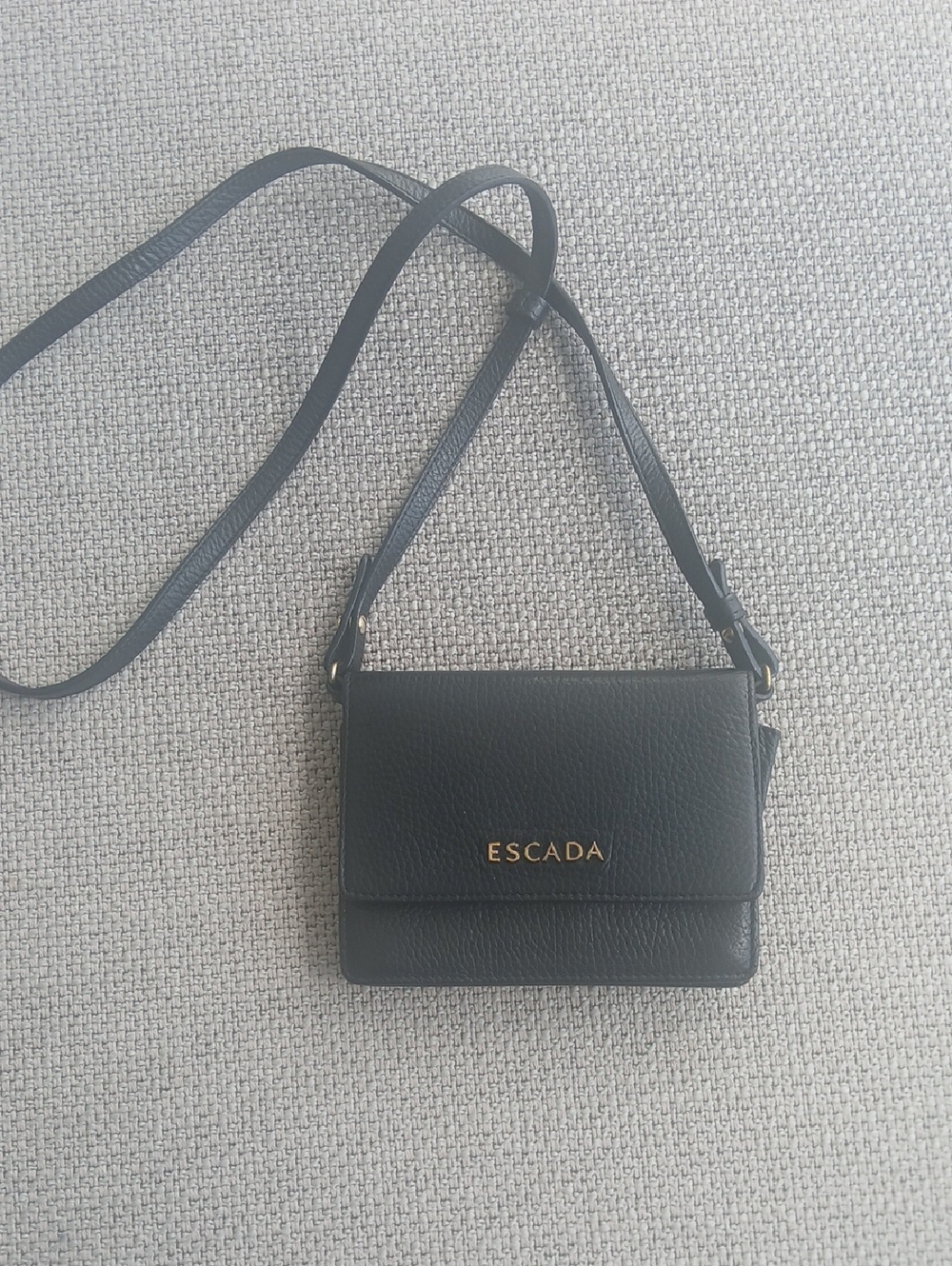 Escada Black Leather Crossbody with Gold Logo